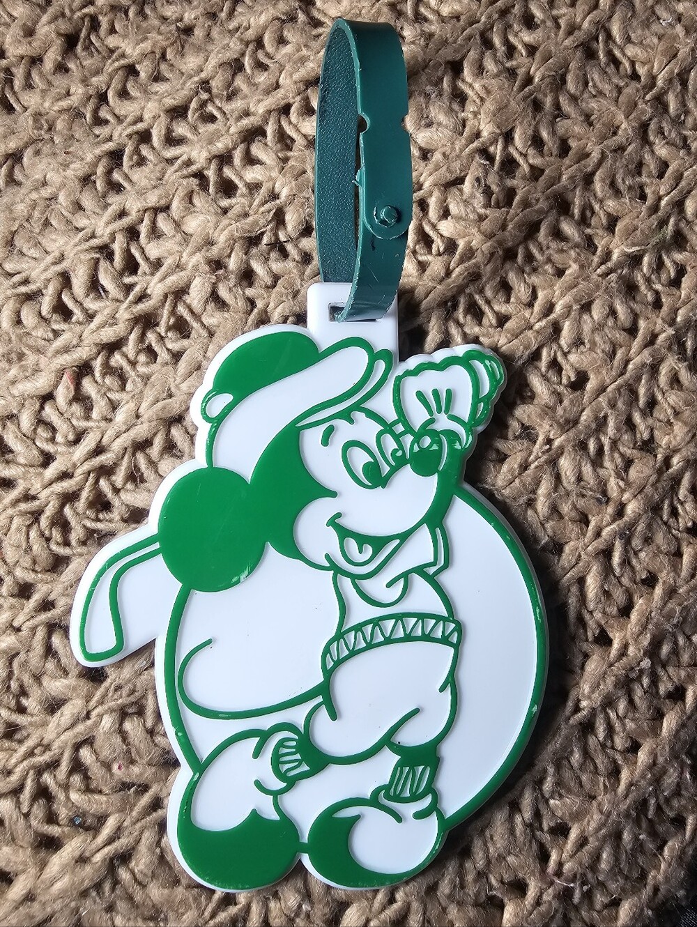 VTG Walt Disney World Golf Bag Luggage Tag Green Mickey Mouse Embossed Plastic